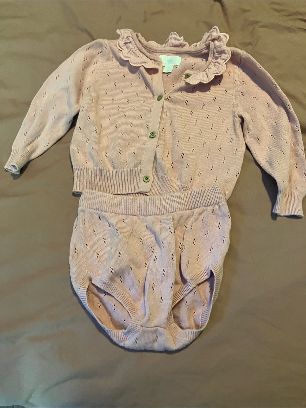 cloud island Dusty Rose Knit Baby Cardigan & Bloomer Set 18M